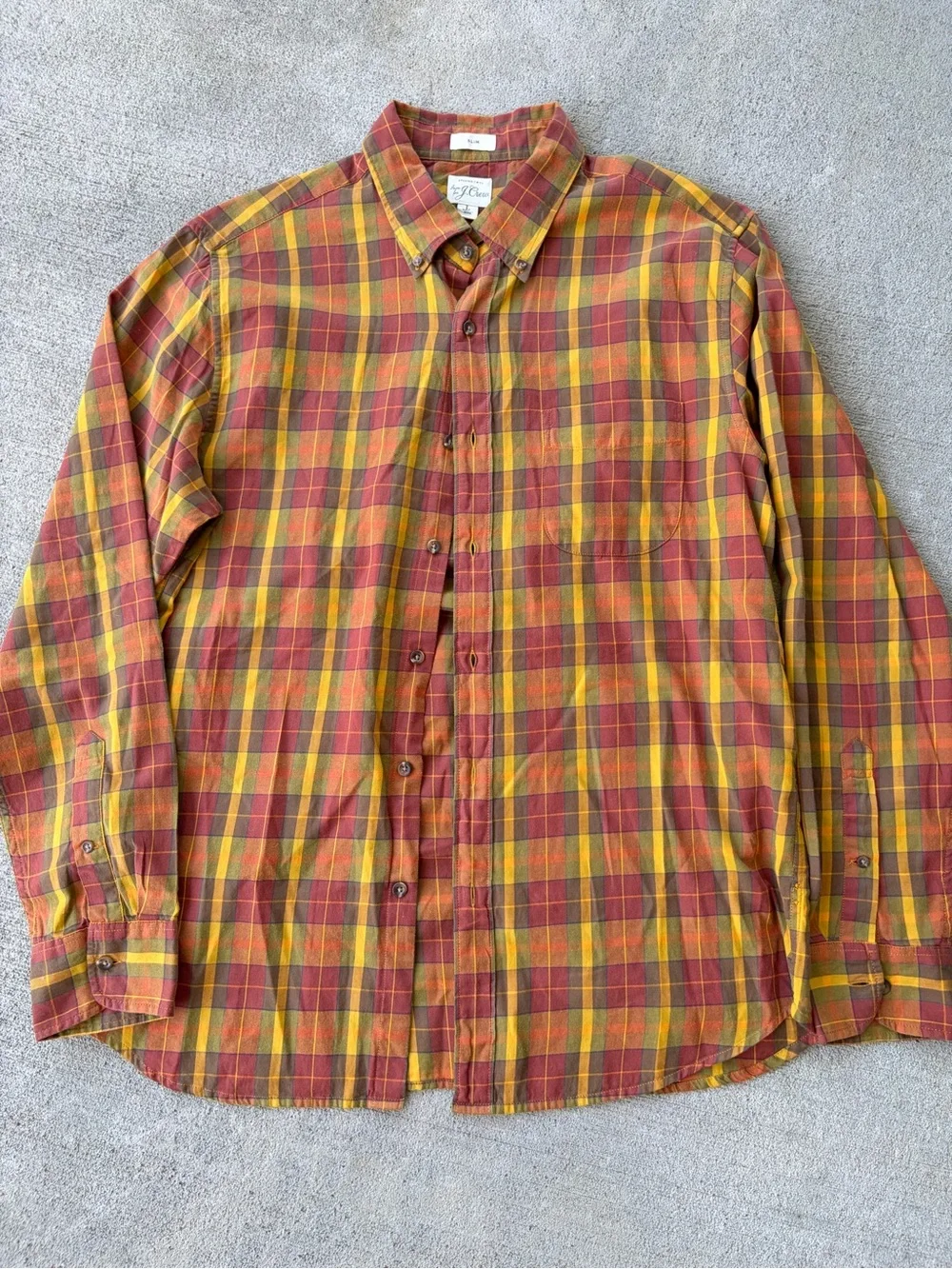 J.Crew slim fit long sleeve fall color flannel button down top shirt orange